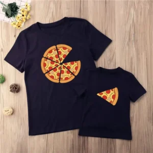 Summer Family Matching Clothes T-shirt Father Mother Daughter Son Funny Pizza Print Short Sleeve Dad Mom Baby Matching Tshirt